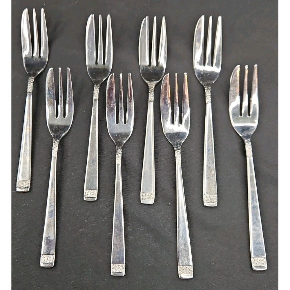 VTG SET OF 8 Romance Stainless Steel Appetizer Forks Minimalist MCM 5.5 Inch